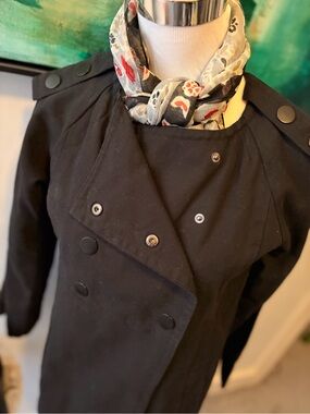 Tony Hawk Black Military-Style Cotton Trench Coat with Matte Buttons